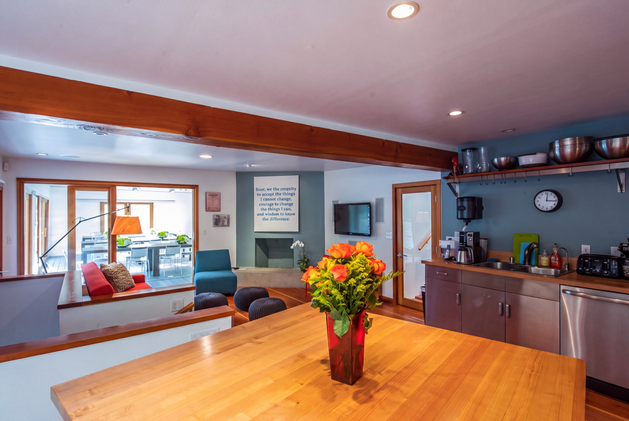 Open kitchen flowing into shared living space